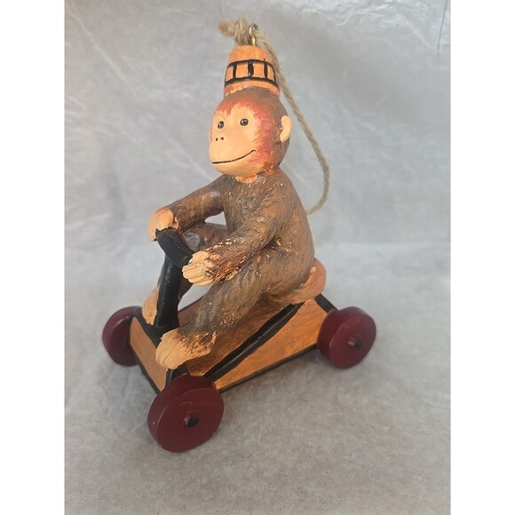 Vintage Christmas Ornament  Parade Monkey Wearing Fez Riding Cart - Picture 1 of 7